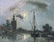 Johan Barthold Jongkind Overschie in the Moonlight oil painting on canvas